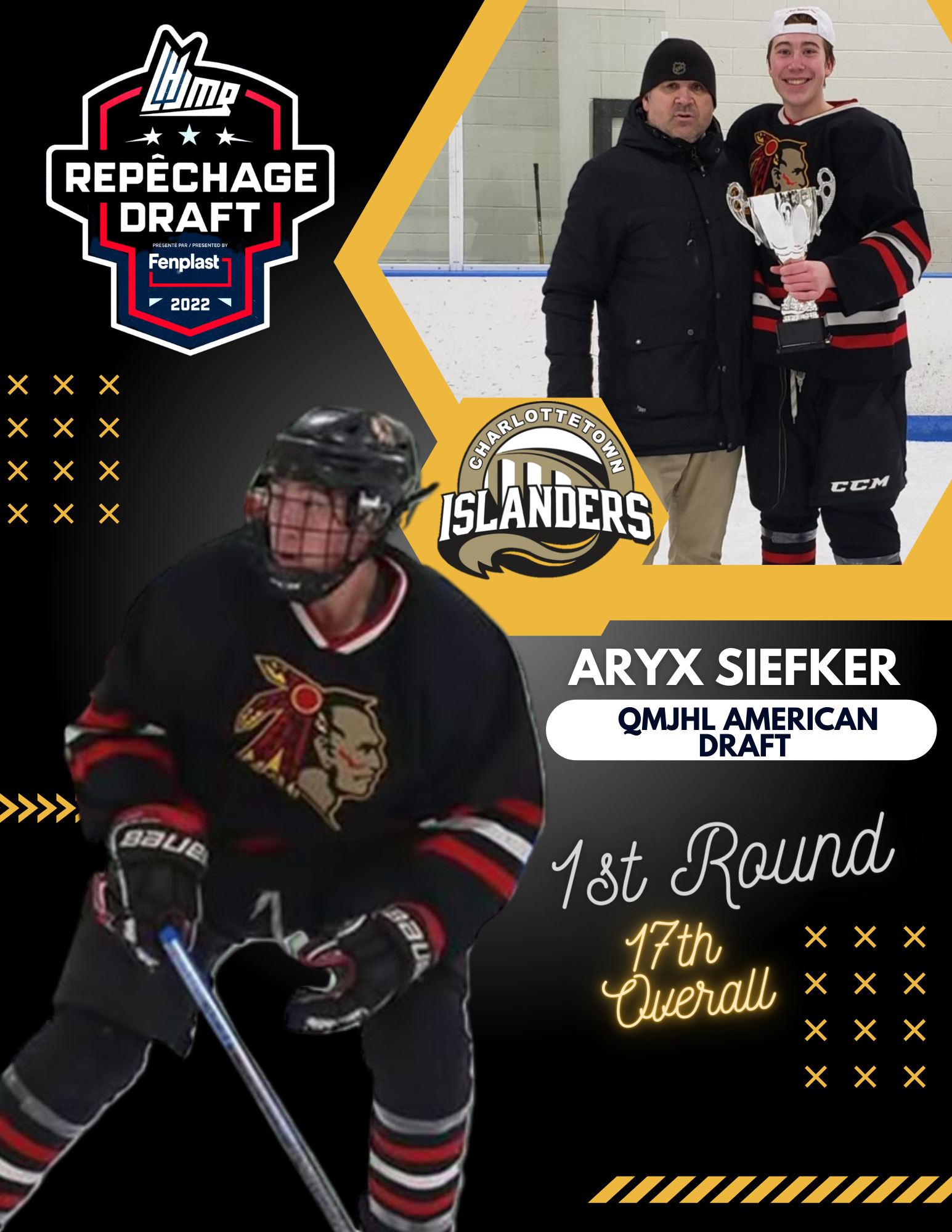 Aryx Siefker QMJHL Draft 1st Rd 17th to Charlottetown Islanders -  Connecticut Chiefs Hockey